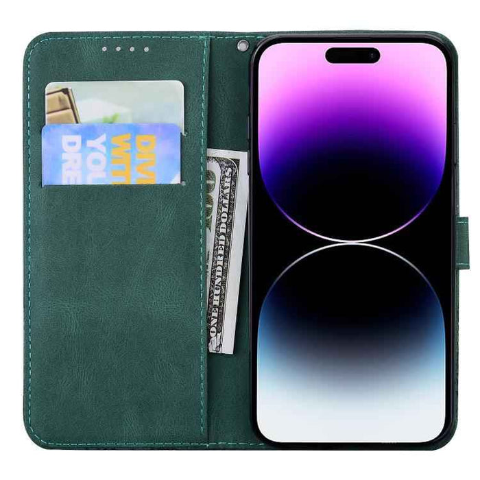 For iPhone 17 Retro Skin Feel Butterflies Embossing Horizontal Flip Leather Phone Case(Green)