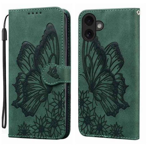 For iPhone 17 Retro Skin Feel Butterflies Embossing Horizontal Flip Leather Phone Case(Green)