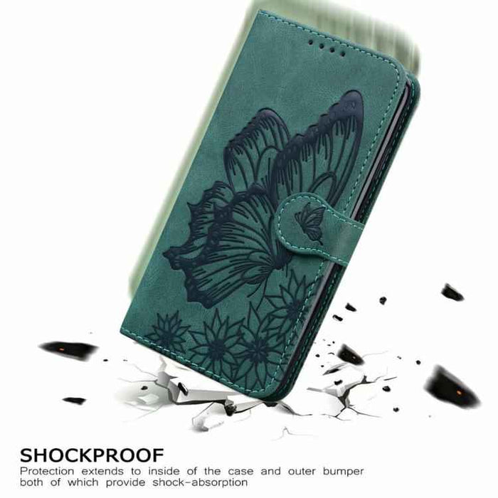 For iPhone 17 Retro Skin Feel Butterflies Embossing Horizontal Flip Leather Phone Case(Green)