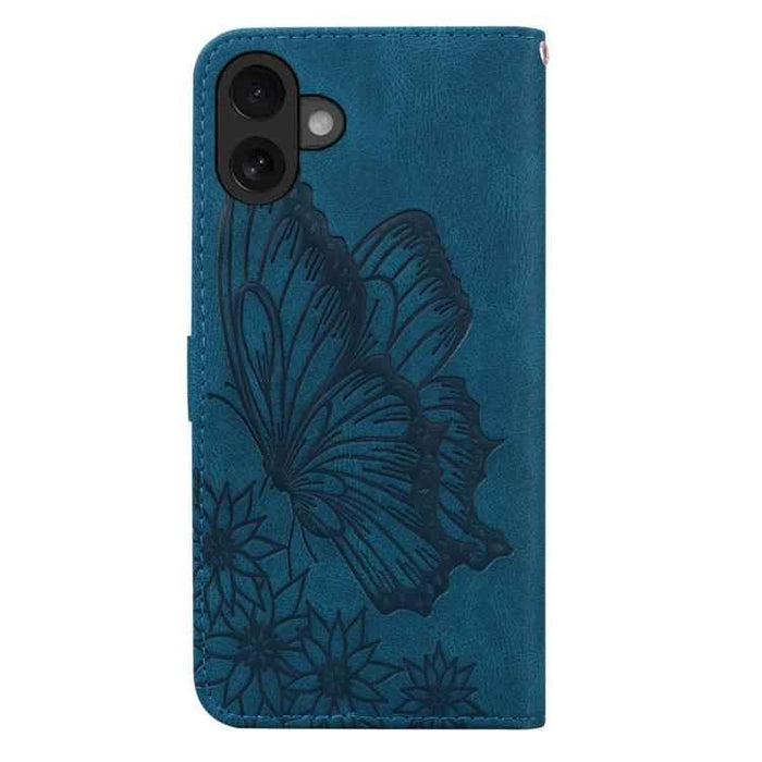 For iPhone 17 Retro Skin Feel Butterflies Embossing Horizontal Flip Leather Phone Case(Blue)