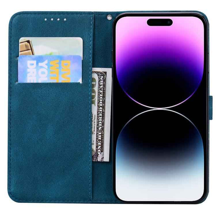 For iPhone 17 Retro Skin Feel Butterflies Embossing Horizontal Flip Leather Phone Case(Blue)