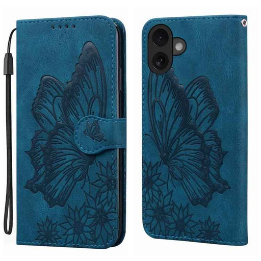 For iPhone 17 Retro Skin Feel Butterflies Embossing Horizontal Flip Leather Phone Case(Blue)