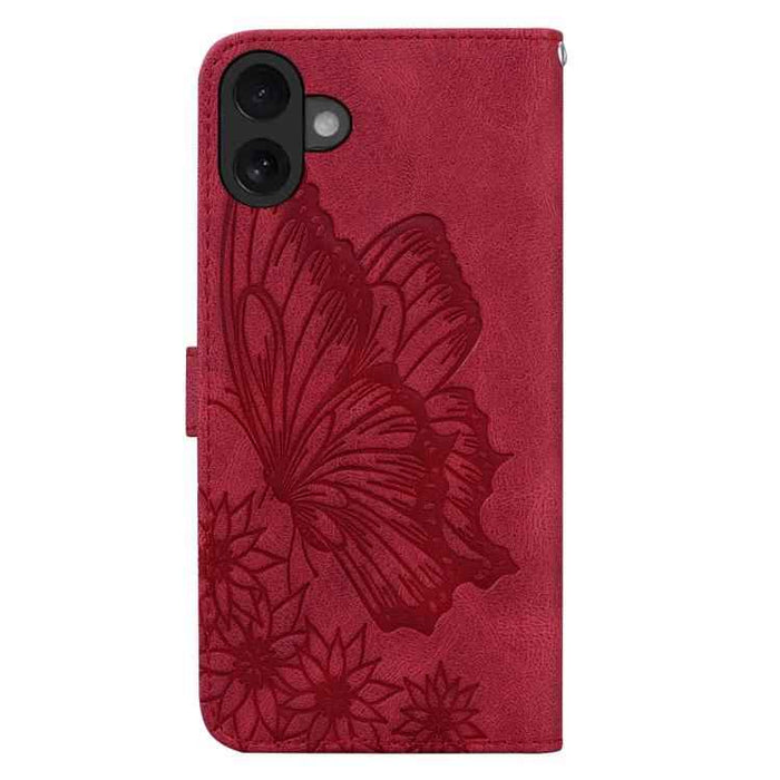 For iPhone 17 Retro Skin Feel Butterflies Embossing Horizontal Flip Leather Phone Case(Red)