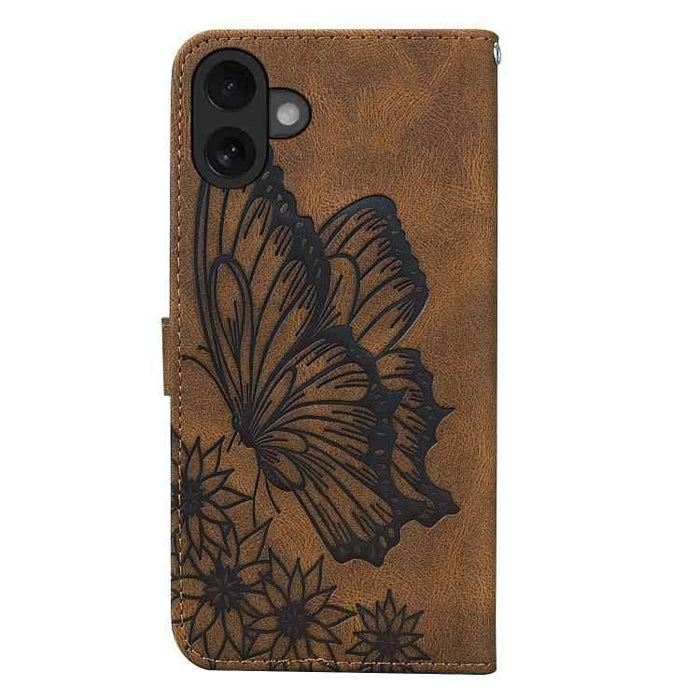 For iPhone 17 Retro Skin Feel Butterflies Embossing Horizontal Flip Leather Phone Case(Brown)