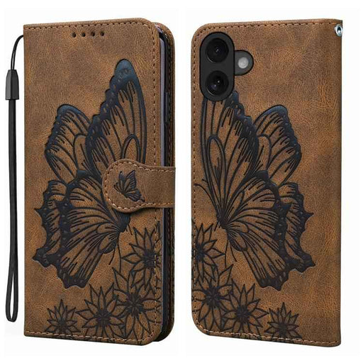 For iPhone 17 Retro Skin Feel Butterflies Embossing Horizontal Flip Leather Phone Case(Brown)