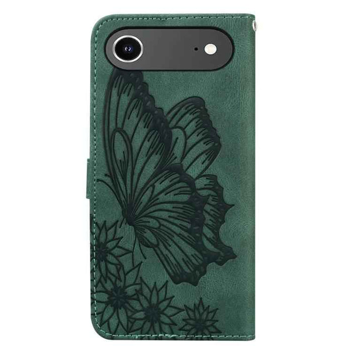 For iPhone 17 Air Retro Skin Feel Butterflies Embossing Horizontal Flip Leather Phone Case(Green)