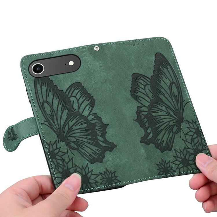 For iPhone 17 Air Retro Skin Feel Butterflies Embossing Horizontal Flip Leather Phone Case(Green)