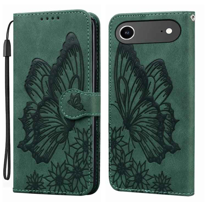 For iPhone 17 Air Retro Skin Feel Butterflies Embossing Horizontal Flip Leather Phone Case(Green)