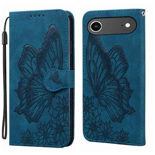 For iPhone 17 Air Retro Skin Feel Butterflies Embossing Horizontal Flip Leather Phone Case(Blue)