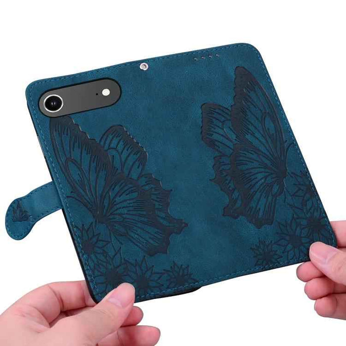 For iPhone 17 Air Retro Skin Feel Butterflies Embossing Horizontal Flip Leather Phone Case(Blue)