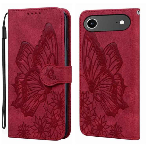 For iPhone 17 Air Retro Skin Feel Butterflies Embossing Horizontal Flip Leather Phone Case(Red)