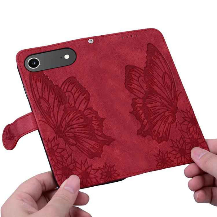 For iPhone 17 Air Retro Skin Feel Butterflies Embossing Horizontal Flip Leather Phone Case(Red)