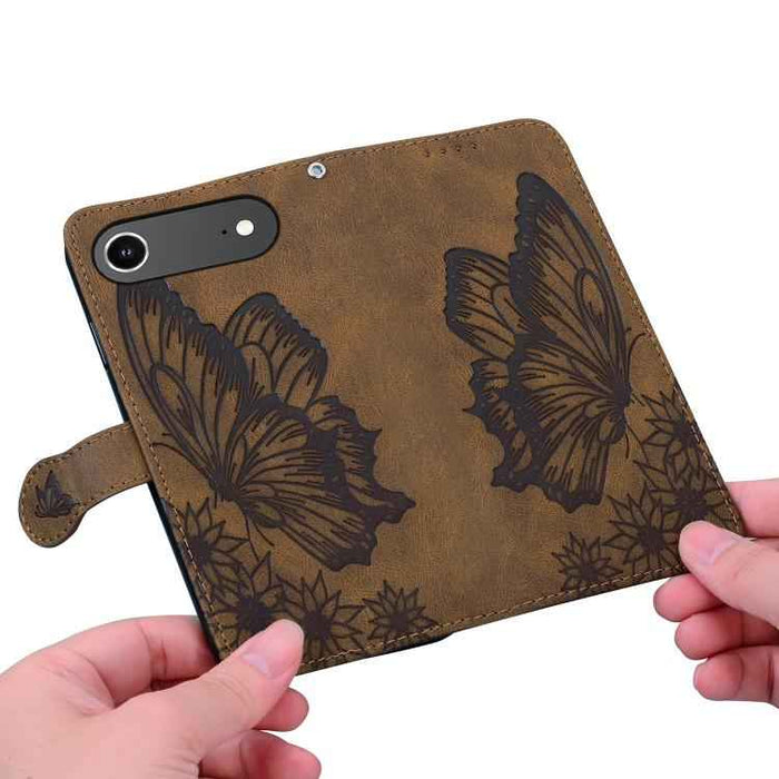 For iPhone 17 Air Retro Skin Feel Butterflies Embossing Horizontal Flip Leather Phone Case(Brown)