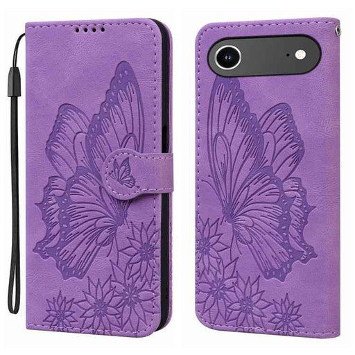 For iPhone 17 Air Retro Skin Feel Butterflies Embossing Horizontal Flip Leather Phone Case(Purple)