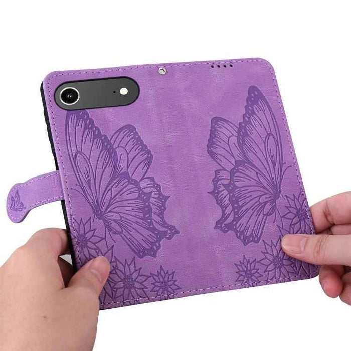 For iPhone 17 Air Retro Skin Feel Butterflies Embossing Horizontal Flip Leather Phone Case(Purple)