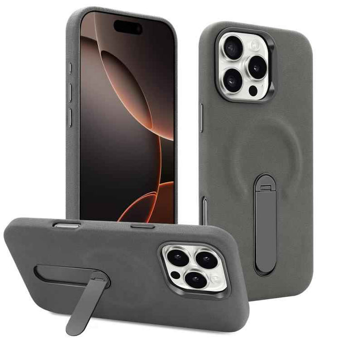 For iPhone 16 Pro VIETAO Suede MagSafe PU Leather Phone Case with Holder(Dark Grey)