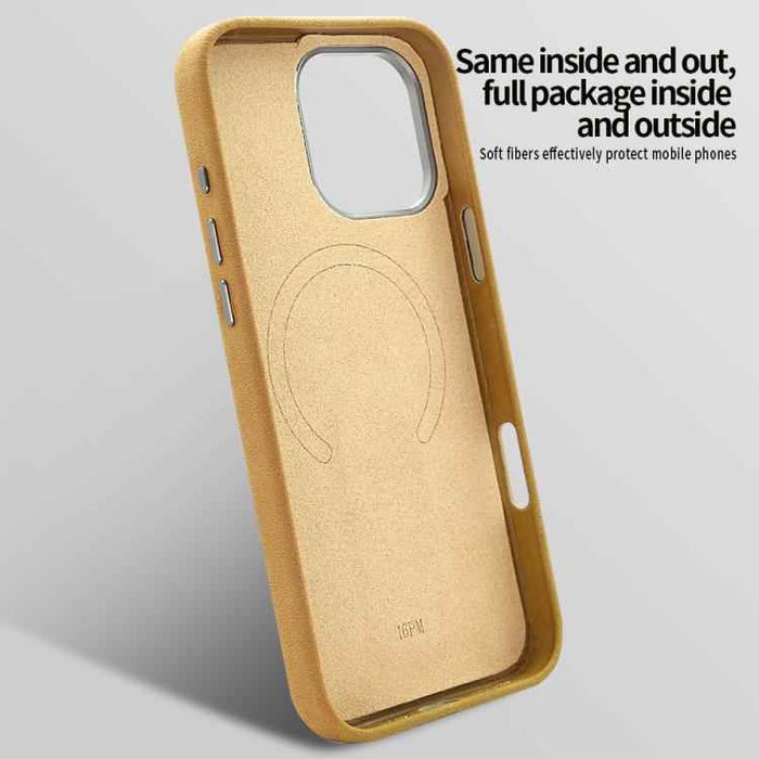 For iPhone 15 VIETAO Suede MagSafe PU Leather Phone Case with Holder(Light Brown)