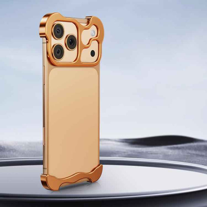 For iPhone 17 Pro Max Frameless Metal Corner Pad Phone Case with Lens Film(Gold)