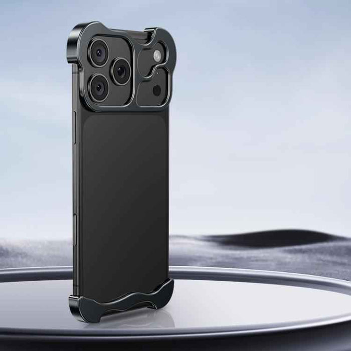 For iPhone 17 Pro Max Frameless Metal Corner Pad Phone Case with Lens Film(Black)