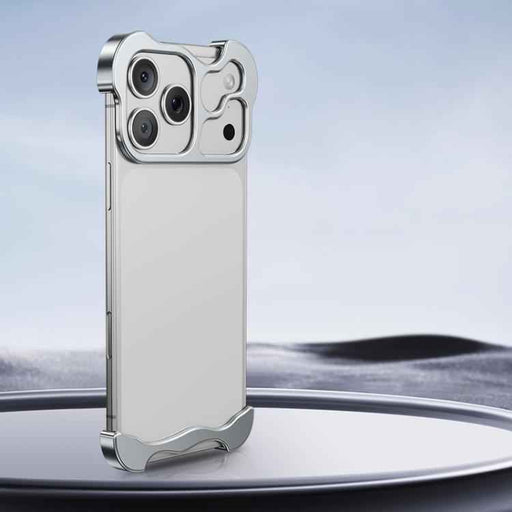 For iPhone 17 Pro Frameless Metal Corner Pad Phone Case with Lens Film(Silver)