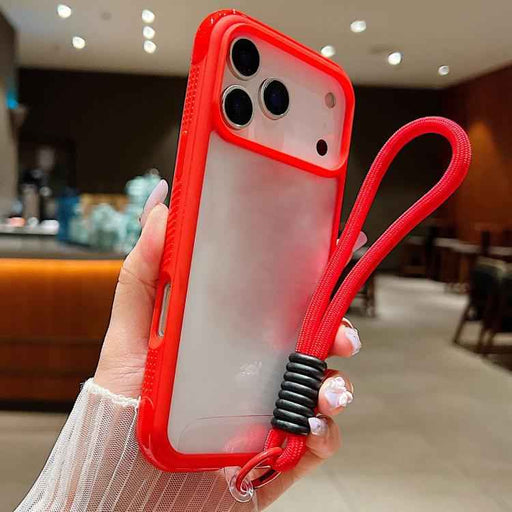 For iPhone 17 Pro Max Solid Color Edge Transparency Acrylic TPU Phone Case with Wrist Strap(Red)