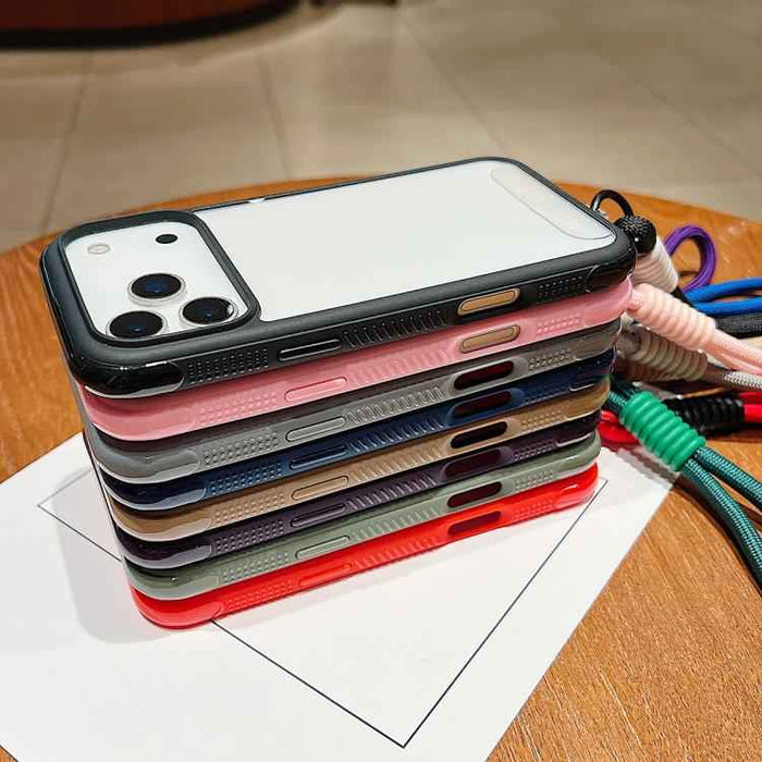 For iPhone 17 Pro Max Solid Color Edge Transparency Acrylic TPU Phone Case with Wrist Strap(Dark Purple)