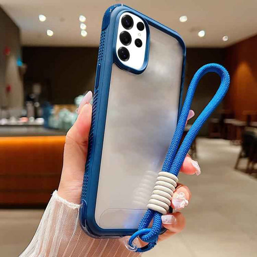 For Samsung Galaxy S25 Ultra / S24 Ultra 5G Solid Color Edge Transparency Acrylic TPU Phone Case with Wrist Strap(Royal Blue)