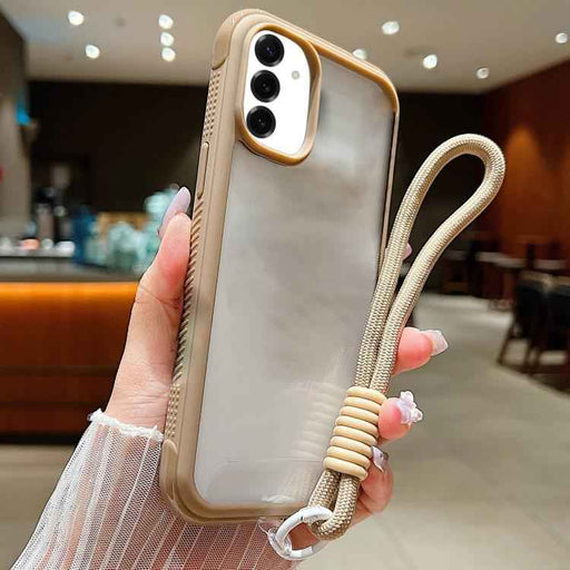 For Samsung Galaxy S25 / S24 5G Solid Color Edge Transparency Acrylic TPU Phone Case with Wrist Strap(Brown)