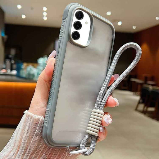 For Samsung Galaxy S25 / S24 5G Solid Color Edge Transparency Acrylic TPU Phone Case with Wrist Strap(Grey)