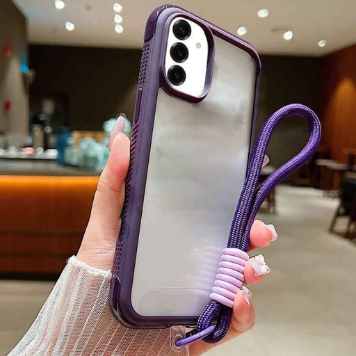 For Samsung Galaxy S25 / S24 5G Solid Color Edge Transparency Acrylic TPU Phone Case with Wrist Strap(Dark Purple)