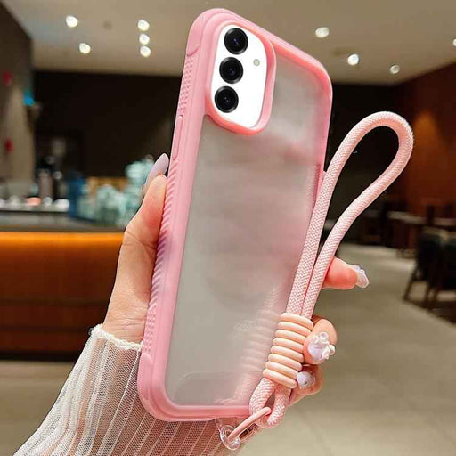 For Samsung Galaxy S25 / S24 5G Solid Color Edge Transparency Acrylic TPU Phone Case with Wrist Strap(Pink)