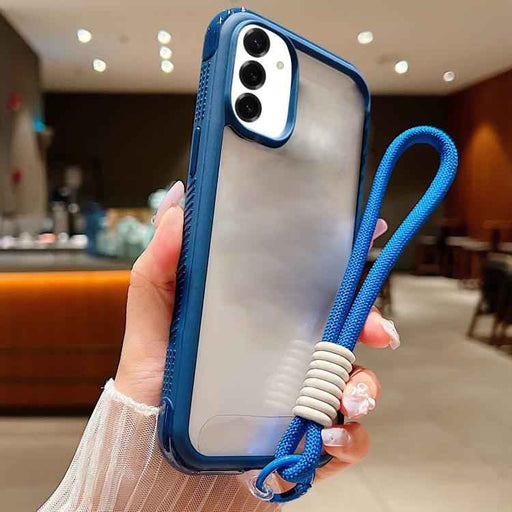 For Samsung Galaxy S25 / S24 5G Solid Color Edge Transparency Acrylic TPU Phone Case with Wrist Strap(Royal Blue)
