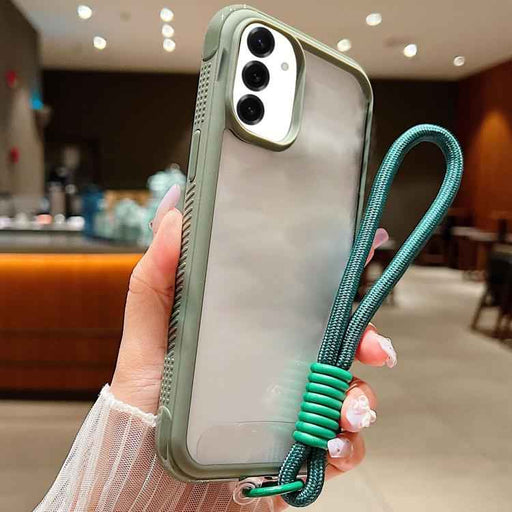 For Samsung Galaxy S25 / S24 5G Solid Color Edge Transparency Acrylic TPU Phone Case with Wrist Strap(Army Green)