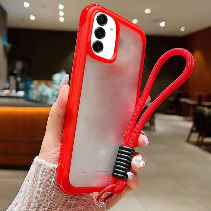 For Samsung Galaxy S25 / S24 5G Solid Color Edge Transparency Acrylic TPU Phone Case with Wrist Strap(Red)