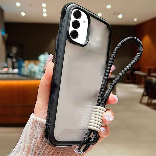 For Samsung Galaxy S25 / S24 5G Solid Color Edge Transparency Acrylic TPU Phone Case with Wrist Strap(Black)