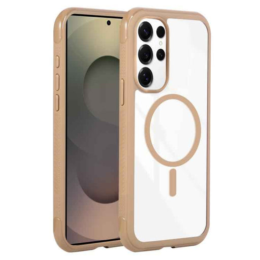 For Samsung Galaxy S25 Ultra / S24 Ultra 5G Solid Color Edge Transparency MagSafe Magnetic Phone Case(Brown)