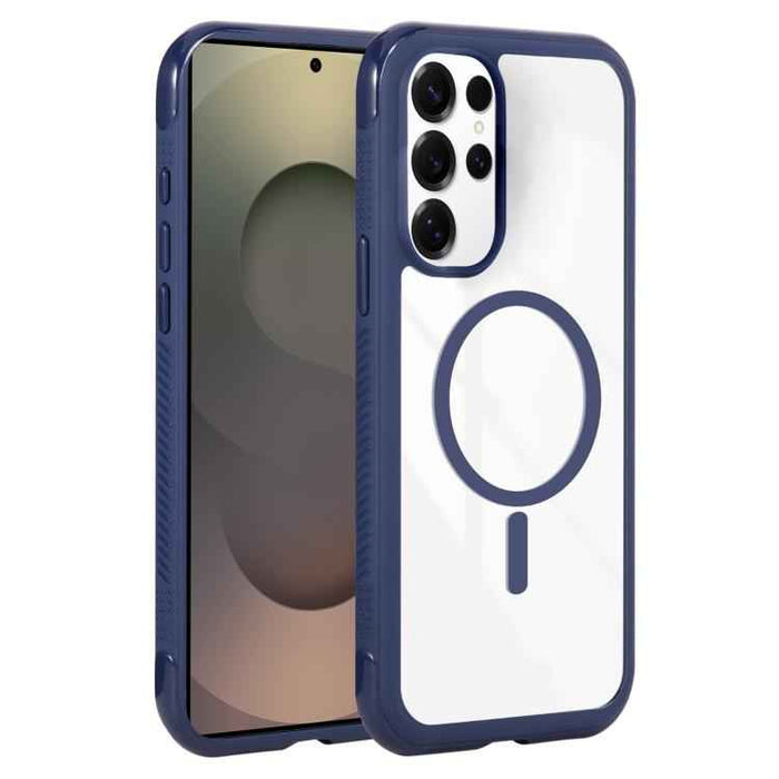 For Samsung Galaxy S25 Ultra / S24 Ultra 5G Solid Color Edge Transparency MagSafe Magnetic Phone Case(Royal Blue)
