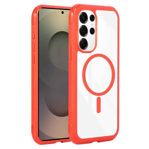 For Samsung Galaxy S25 Ultra / S24 Ultra 5G Solid Color Edge Transparency MagSafe Magnetic Phone Case(Red)