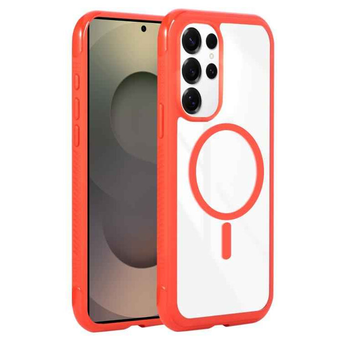 For Samsung Galaxy S25 Ultra / S24 Ultra 5G Solid Color Edge Transparency MagSafe Magnetic Phone Case(Red)