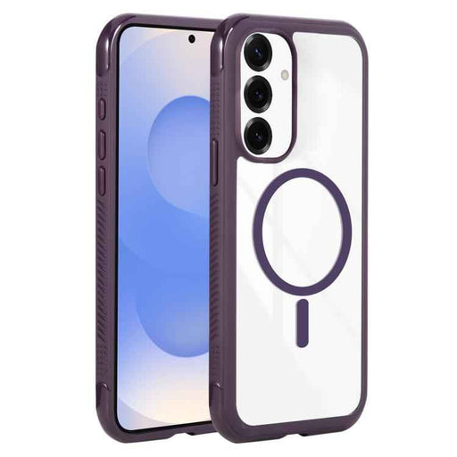 For Samsung Galaxy S25 / S24 5G Solid Color Edge Transparency MagSafe Magnetic Phone Case(Dark Purple)