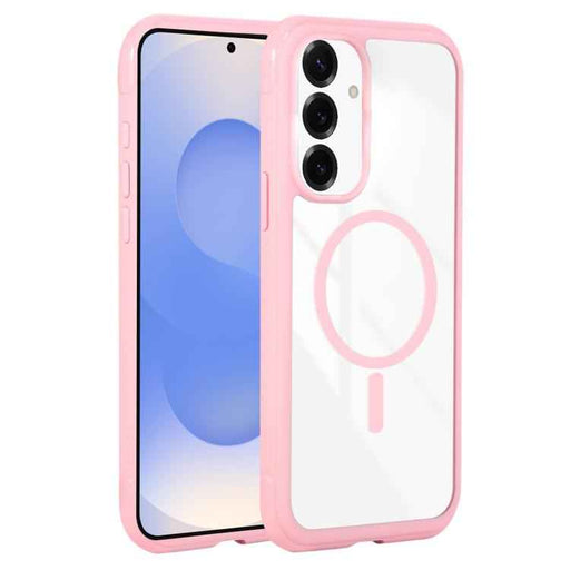 For Samsung Galaxy S25 / S24 5G Solid Color Edge Transparency MagSafe Magnetic Phone Case(Pink)