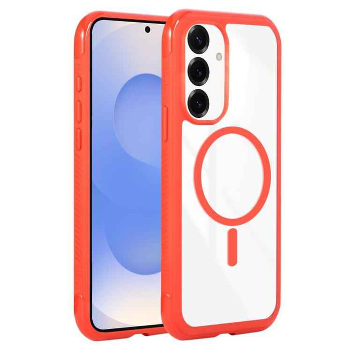 For Samsung Galaxy S25 / S24 5G Solid Color Edge Transparency MagSafe Magnetic Phone Case(Red)