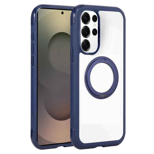 For Samsung Galaxy S25 Ultra / S24 Ultra 5G Solid Color Edge Transparency Rotation Holder MagSafe Phone Case(Royal Blue)