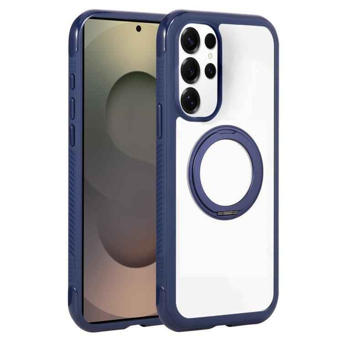 For Samsung Galaxy S25 Ultra / S24 Ultra 5G Solid Color Edge Transparency Rotation Holder MagSafe Phone Case(Royal Blue)