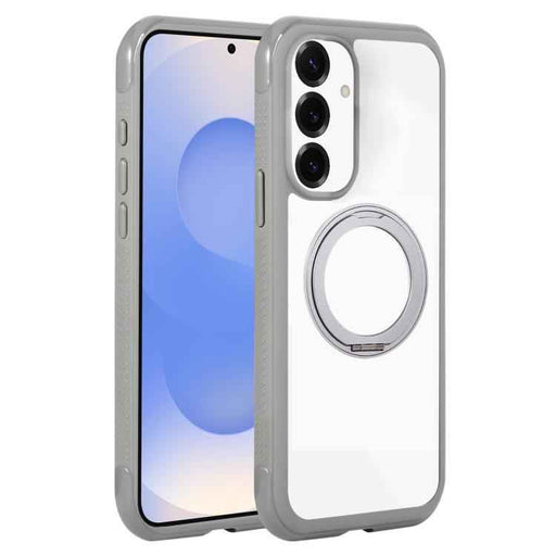 For Samsung Galaxy S25 / S24 5G Solid Color Edge Transparency Rotation Holder MagSafe Phone Case(Grey)