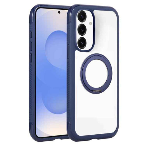 For Samsung Galaxy S25 / S24 5G Solid Color Edge Transparency Rotation Holder MagSafe Phone Case(Royal Blue)