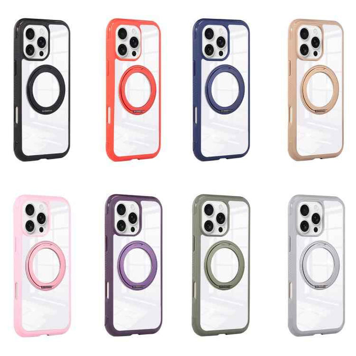 For Samsung Galaxy S25 / S24 5G Solid Color Edge Transparency Rotation Holder MagSafe Phone Case(Grey)