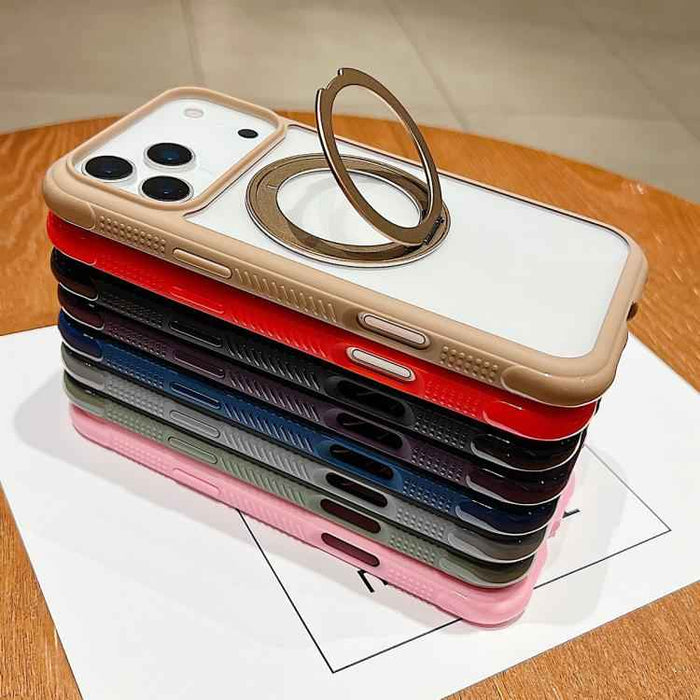 For Samsung Galaxy S25 / S24 5G Solid Color Edge Transparency Rotation Holder MagSafe Phone Case(Grey)