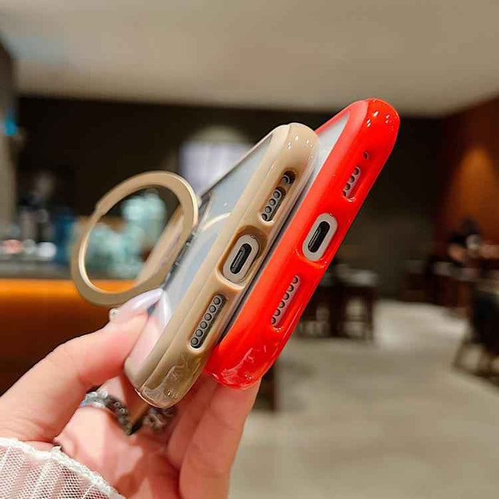 For Samsung Galaxy S25 / S24 5G Solid Color Edge Transparency Rotation Holder MagSafe Phone Case(Grey)