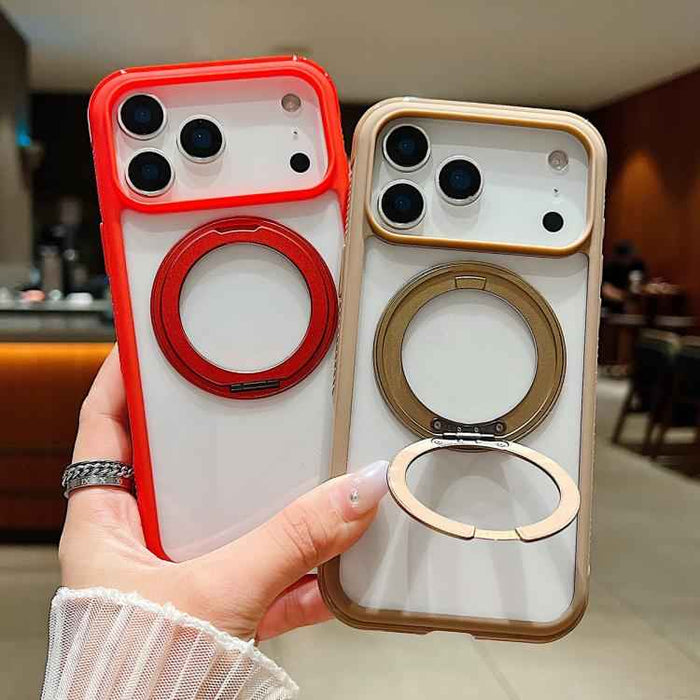 For Samsung Galaxy S25 / S24 5G Solid Color Edge Transparency Rotation Holder MagSafe Phone Case(Grey)